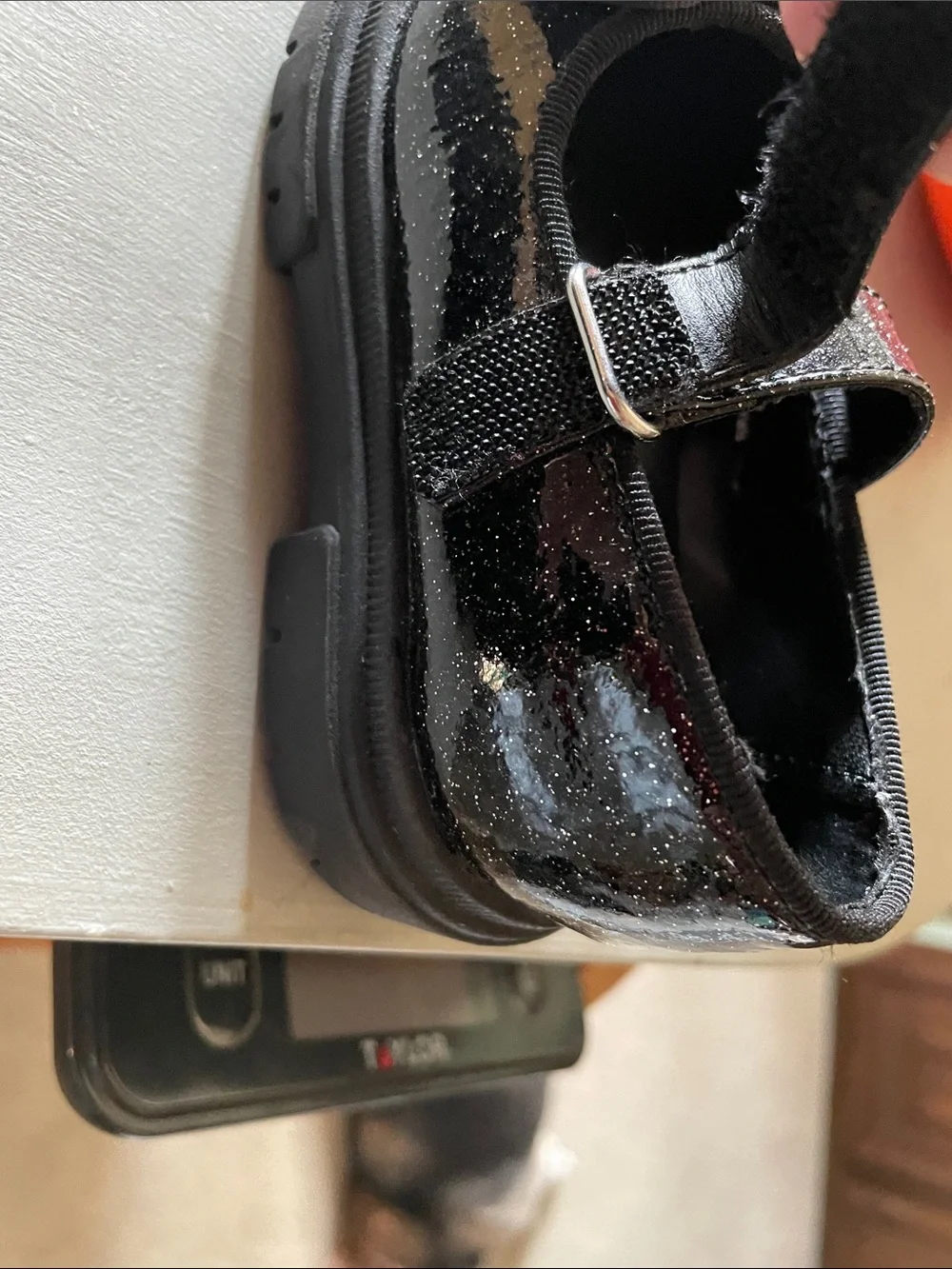 Cat & Jack little girls’ size 5 black sparkle Mary Jane Velcro-closure shoes